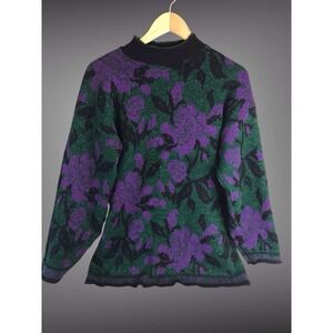 Vintage‎ 90s Sweater Dana Scott Women's Size Large Metallic Floral Grandmacore